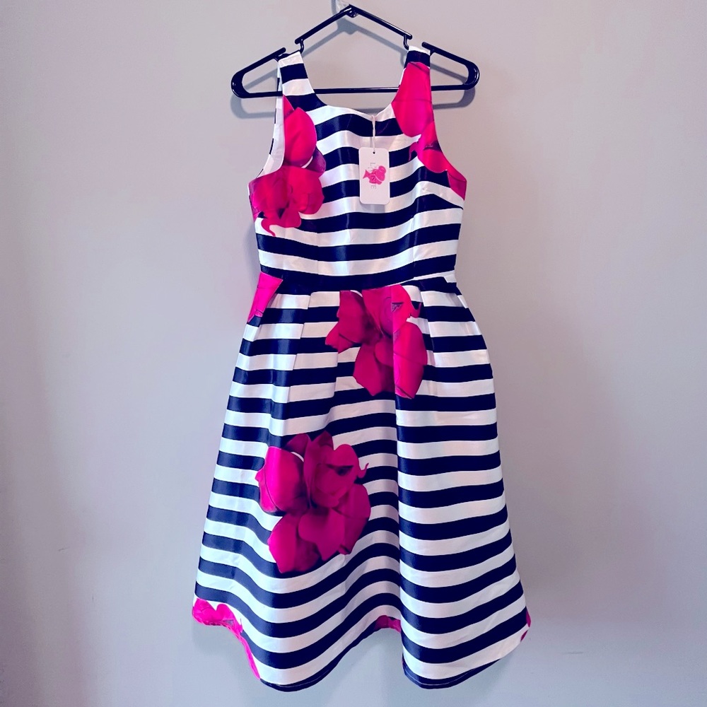 Striped Floral Party Dress, NWT